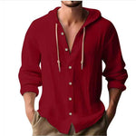 Men’s Cotton Linen Hooded Sweater – Long Sleeve Button-Up Casual Top Veroocart