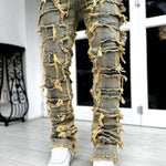 Men’s Patched Stacked Pants – Slim Fit Trousers with Long Layered Design Veroocart