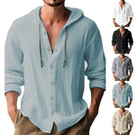 Men’s Cotton Linen Hooded Sweater – Long Sleeve Button-Up Casual Top Veroocart