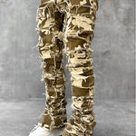 Men’s Patched Stacked Pants – Slim Fit Trousers with Long Layered Design Veroocart