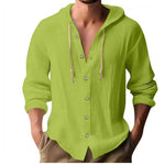 Men’s Cotton Linen Hooded Sweater – Long Sleeve Button-Up Casual Top Veroocart
