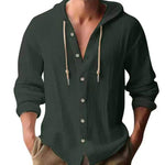 Men’s Cotton Linen Hooded Sweater – Long Sleeve Button-Up Casual Top Veroocart