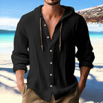 Men’s Cotton Linen Hooded Sweater – Long Sleeve Button-Up Casual Top Veroocart