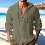 Men’s Cotton Linen Hooded Sweater – Long Sleeve Button-Up Casual Top Veroocart
