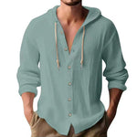Men’s Cotton Linen Hooded Sweater – Long Sleeve Button-Up Casual Top Veroocart