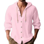 Men’s Cotton Linen Hooded Sweater – Long Sleeve Button-Up Casual Top Veroocart
