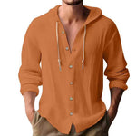 Men’s Cotton Linen Hooded Sweater – Long Sleeve Button-Up Casual Top Veroocart