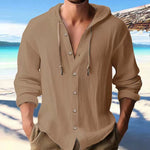 Men’s Cotton Linen Hooded Sweater – Long Sleeve Button-Up Casual Top Veroocart