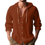 Men’s Cotton Linen Hooded Sweater – Long Sleeve Button-Up Casual Top Veroocart